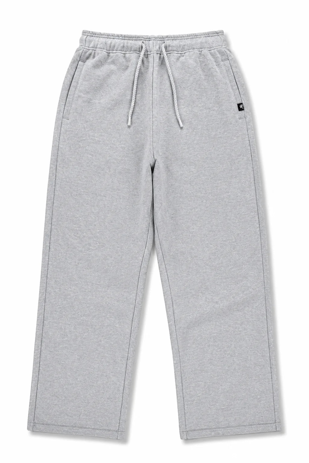 Gray sweatpants with a drawstring on a white background