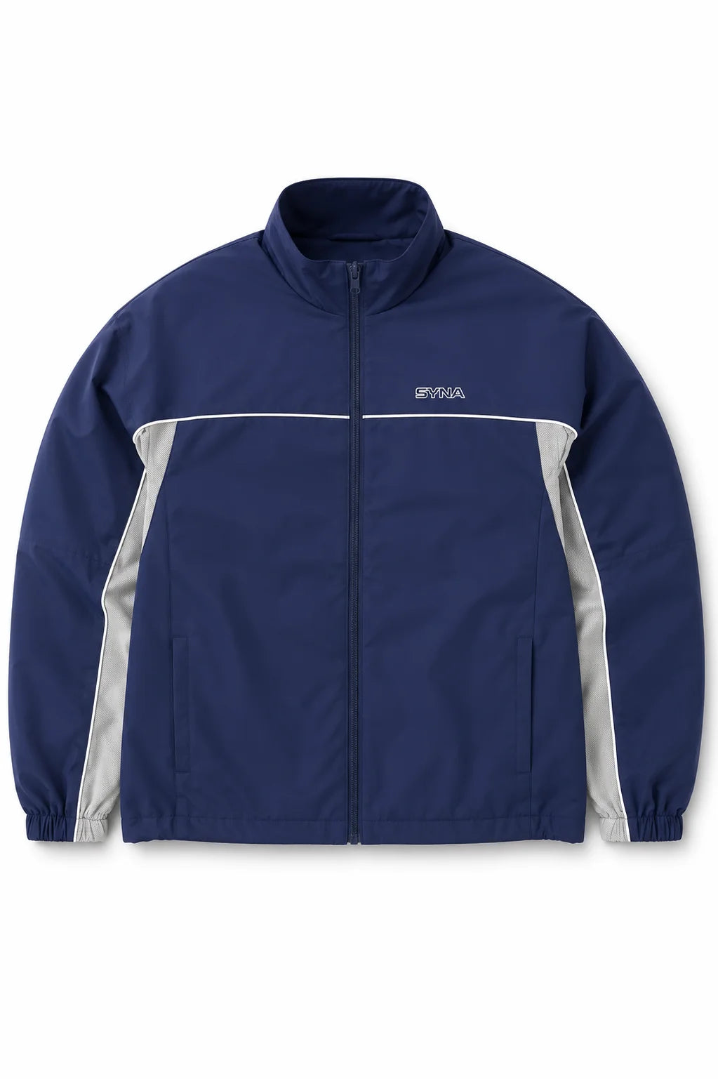 Navy jacket with gray accents on a white background