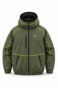 Green jacket with yellow accents on a white background
