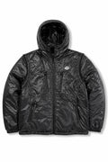 Syna Black Removable Sleeve Puffer Jacket with Hood and Utility Pockets