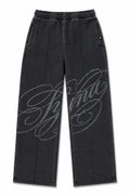 Syna World washed black script sweat pants with oversized Syna graphic across both legs